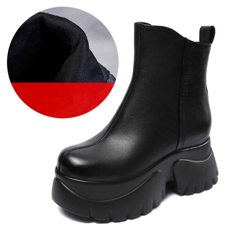 

Johnature Ботильоны с круглым носком и толстой подошвой из натуральной кожи на высоком каблуке, винтажные женские ботинки на платформе 39 чёрный