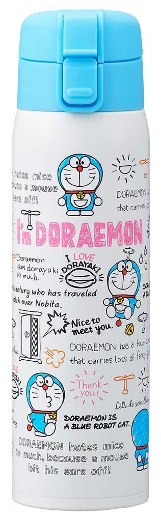 OSK Doraemon Stainless Steel Mug Insulates for Hot or Cold Gift Blue One-Push Bottle, 350ml, Drinks, Boxed, Lightweight, SBK-490P,