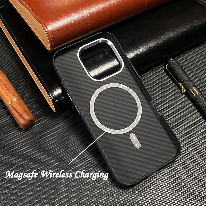 High End Busine Sle 3D Carbon Fiber Magsafe Phone Case for IPhone 17 16 Pro Max 13 14 15 Wireless Charging Shockproof Cover Bla