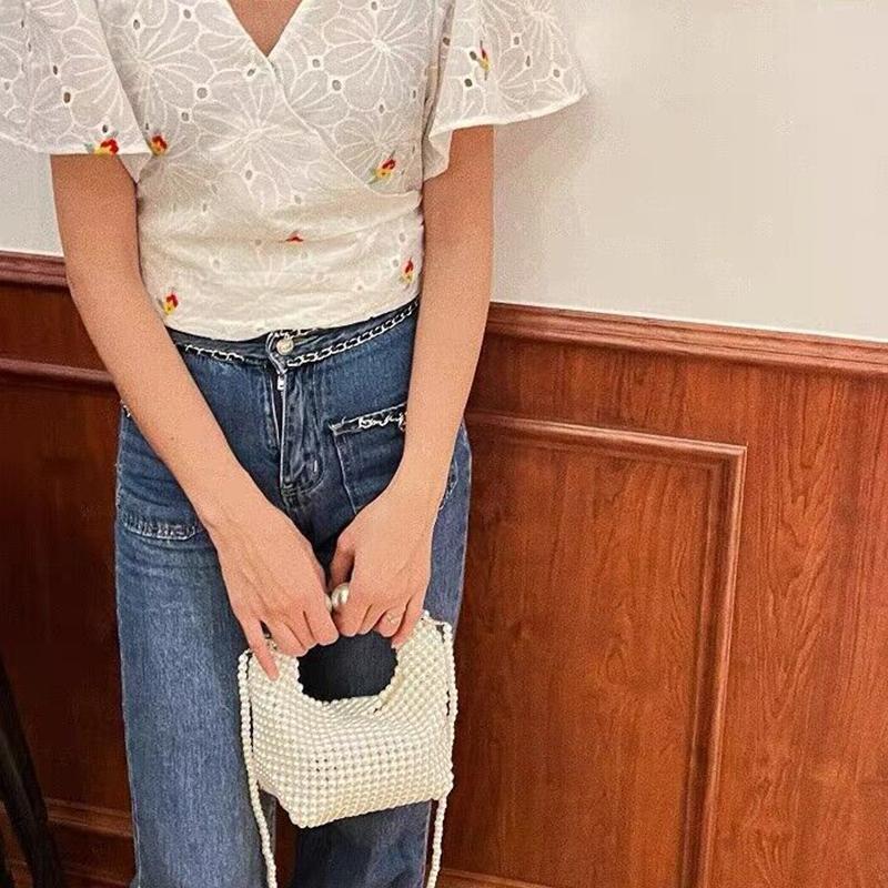 Yogodlns Handmade New Pearl Handbags For Women Fashion Trendy Portable Purse Party Shoulder Tote Bags