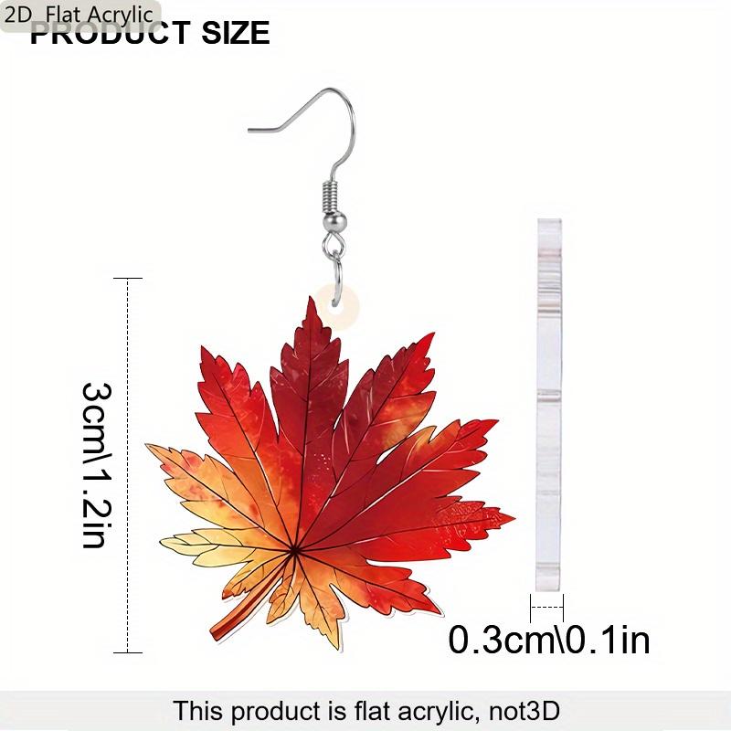 2D Platta Röd Lönnlöv Mönster Akryl Hängande Örhängen Kanadas Nationaldag Höst Tacksägelse Gåva Damsmycken