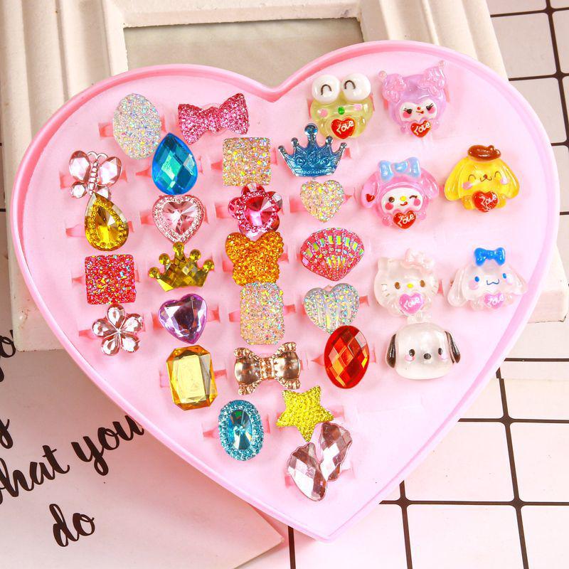 Inele de cristal cu desene animate prințesă pentru fetițe - Cadou de bijuterii pentru copii