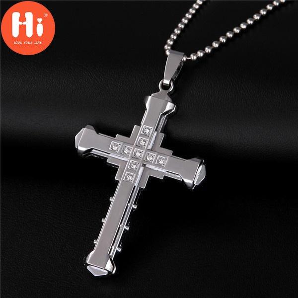 Hi 4 Colors Crystal Cross Pendant Silver Gold Black Stainless Steel Zirconia Jesus Cross Pendant Necklace Jewelry