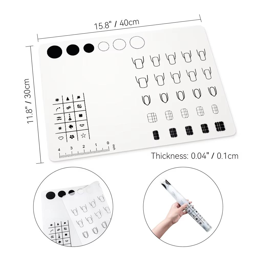 Portable Silicone Nail Training Mat Nail Polish Practice Pad Stamping Plate Nail Sticker Trainer Guide for Nail Home DIY