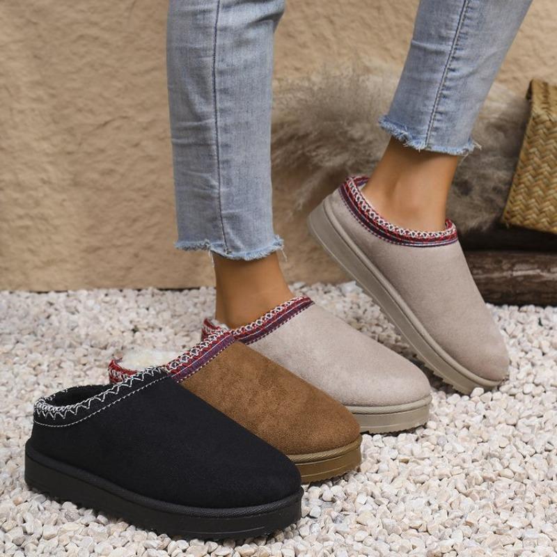 Foreign trade women's autumn and winter new lace fashion snow boots women's shoes half-drag cotton shoes thickened plush slippers