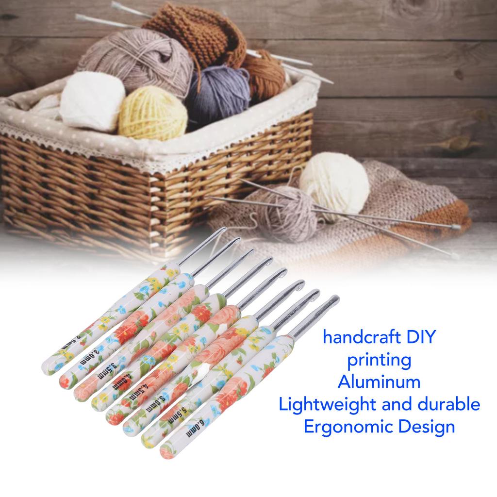 8pcs Crochet Hook Set Printing Aluminum Handcraft   Colorful Crochet Hook Ergonomic Knitting Hook for Knitters for Sewing