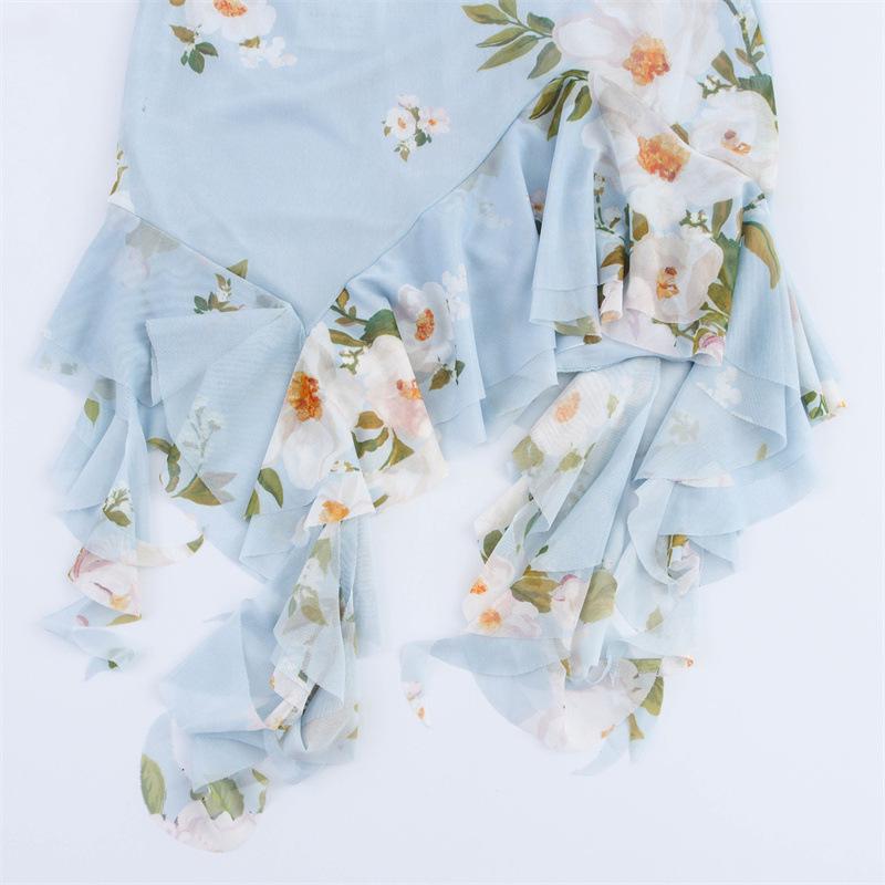 TAOP&ZA Women's Asymmetric Silk Net Dress - Spring/Summer Fashion, Sexy Print