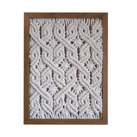 Handmade Woven Tapestry Frame Framed Boho Cotton Wall Art Wooden Rope Wall Hanging