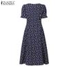 ZANZEA Women Casual V-Neck Summer Short Sleeve Print Dress