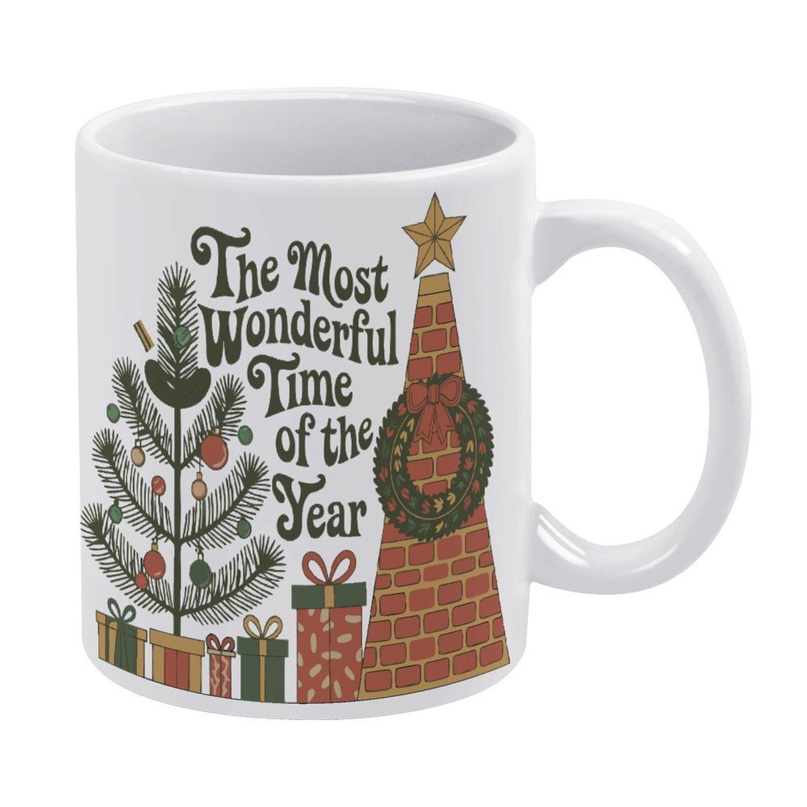 

Белая кофейная кружка 11 унций с удобной ручкой и двусторонней печатью, термостойкая керамическая чашка для повседневных горячих напитков белый