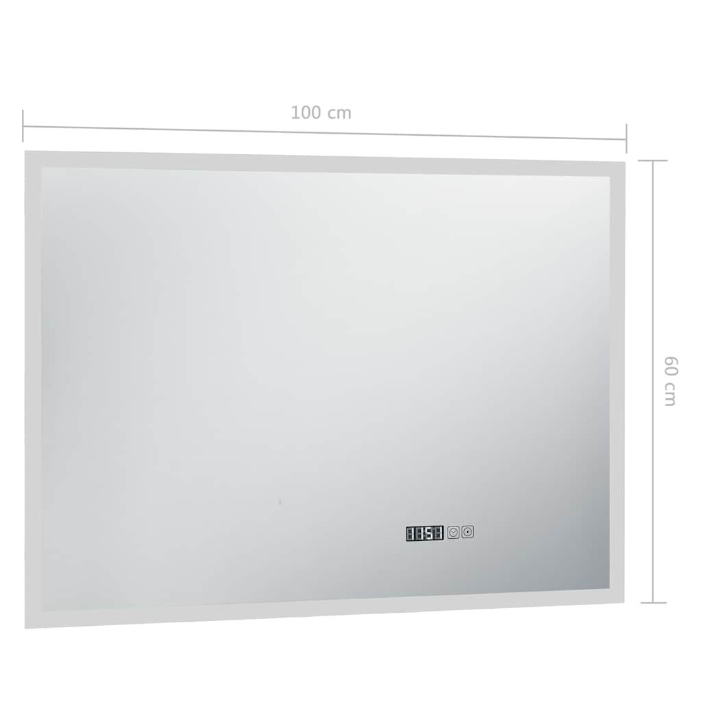 LED Bathroom Mirror with Touch Sensor and Time Display 100 x 60 cm