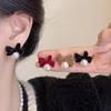 Elegant Retro Red Bow & Pearl No-Piercing Ear Clips