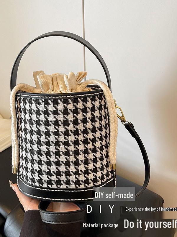 Zhuang Brocade Women's DIY Retro Bucket Crossbody Bag with Drawstring