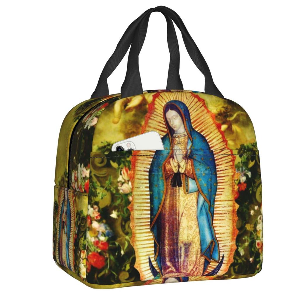Custom Our Lady Of Perpetual Help Thermal Insulated Lunch Bags Women Catholic Virgin Mary Resuable Lunch Tote Storage Food Box