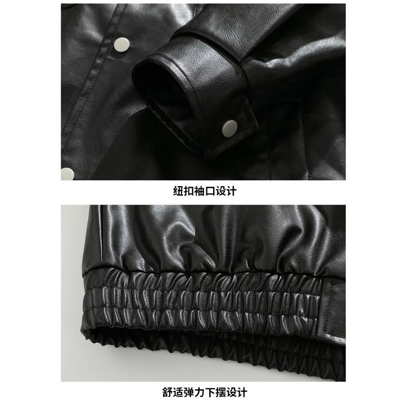 Men's Brown Faux Leather Bomber Jacket - Oversized Casual Streetwear PU Leather Jacket with Pockets