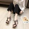 Elastic Band Women's Sandals 2025 Summer Open Toe Rhinestones Flower Transparent Chunky Heels Large Size 43 Sandals