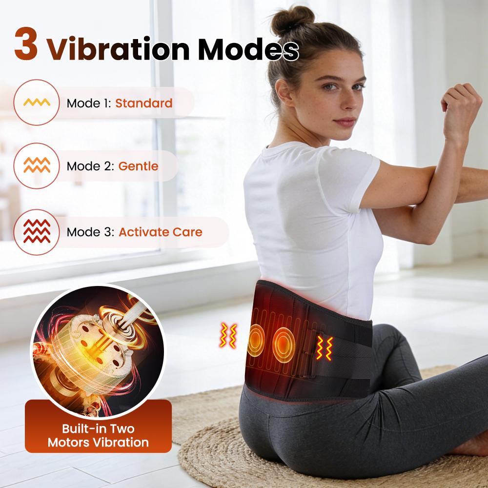Cordless Heated Vibration Waist Belt Massager Lumbar Decompression Lower Back Brace Muscle Relax Support for Back
