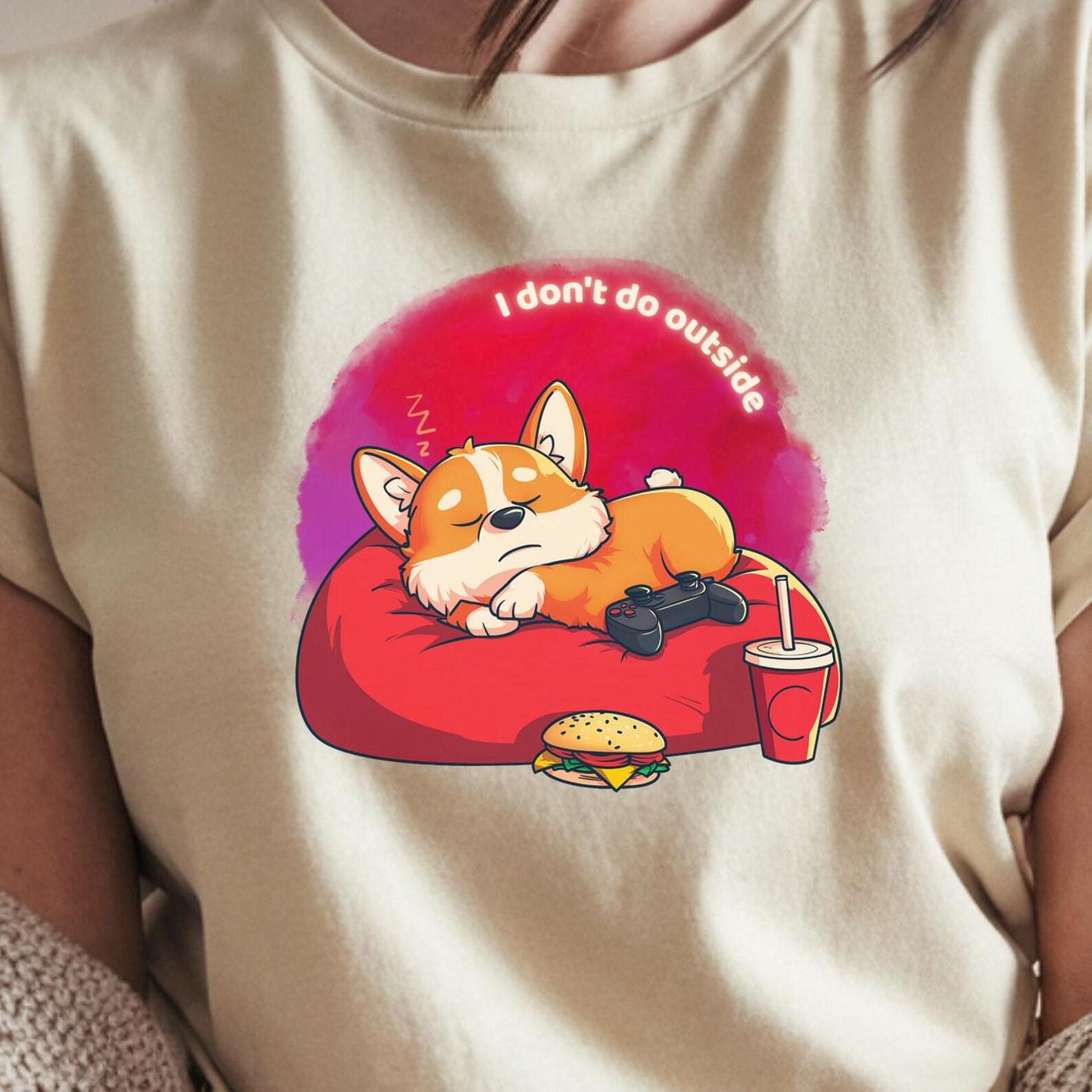 Gamer Corgi Shirt | Lazy Dog Lover Video Game Tee S
