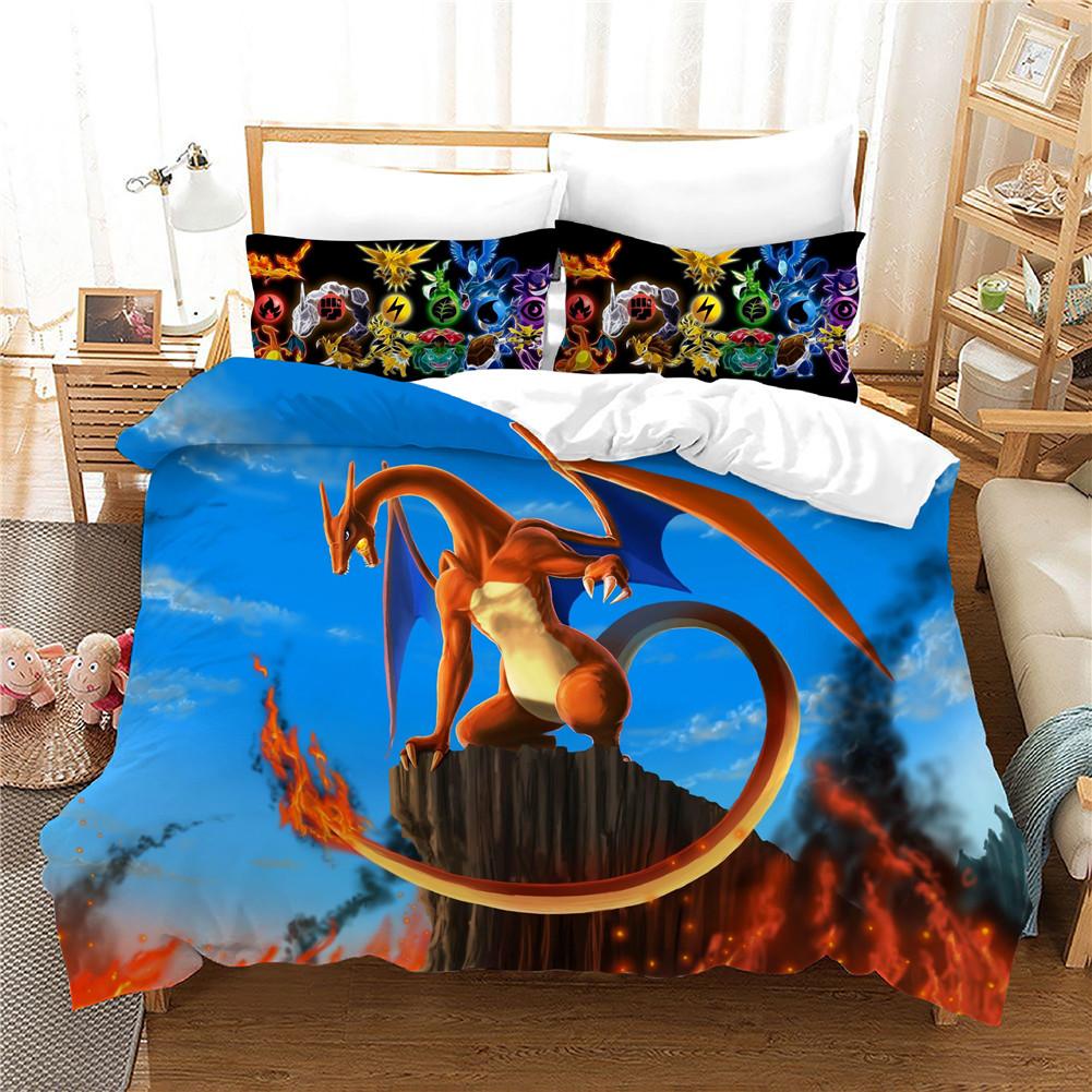 Cartoon Charmander Bedding Sets Comforter Quilt Bed Cover Charizard Duvet Cover PillowCase Kids Adult Size Home Textiles