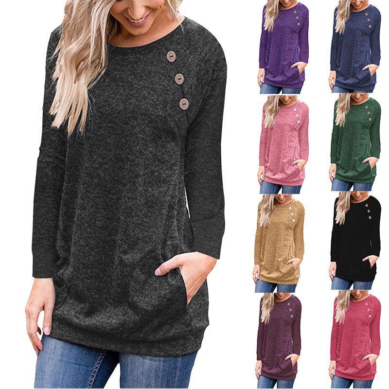 Elegant Women's Casual Long Sleeve Pullover Sweater With Chic Button Details And O-neck