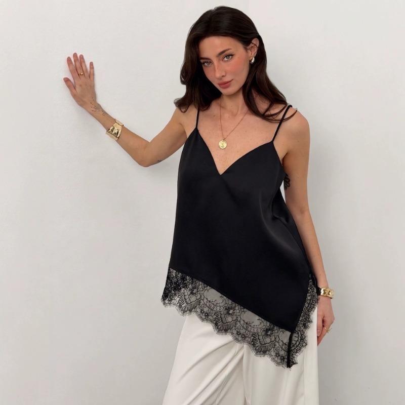 V Neck Irregular Lace Spliced Loose Camisole Tank Top