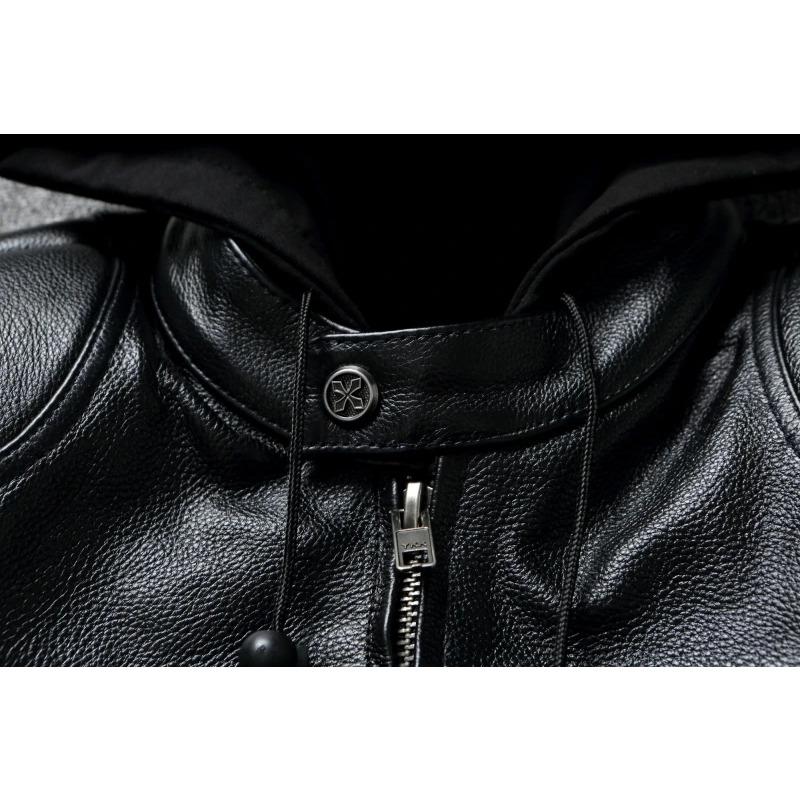 Veste de moto lourde de taille chinoise, manteau de motard de club, veste en cuir de vache véritable, vêtements d'équitation à capuche amovible pour hommes, veste en cuir pour hommes