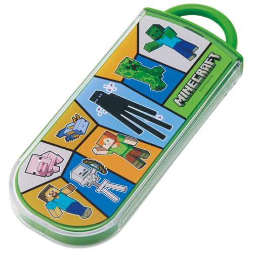Skater Children's Lunch Box Trio Set Chopsticks Spoon Fork Kids Cutlery Antibacterial Treatment Easy to Open Sliding Type Made in Japan Minecraft 25 M