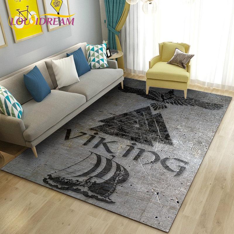 Vikings Nordic Mythology Series Area Rug,Carpet Rug for Living Room Bedroom Sofa Doormat Decoration,Kid Play Non-slip Floor Mat