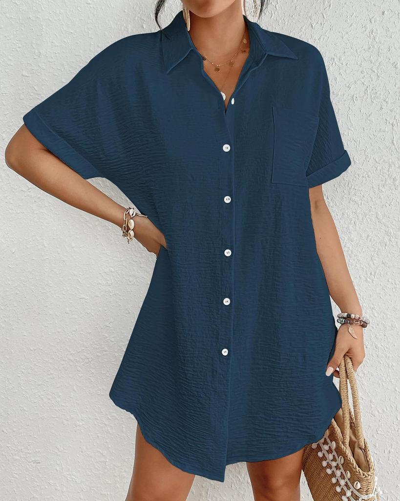 2026 Spring/Summer Casual Women's Loose Pocket Lapel Shirt