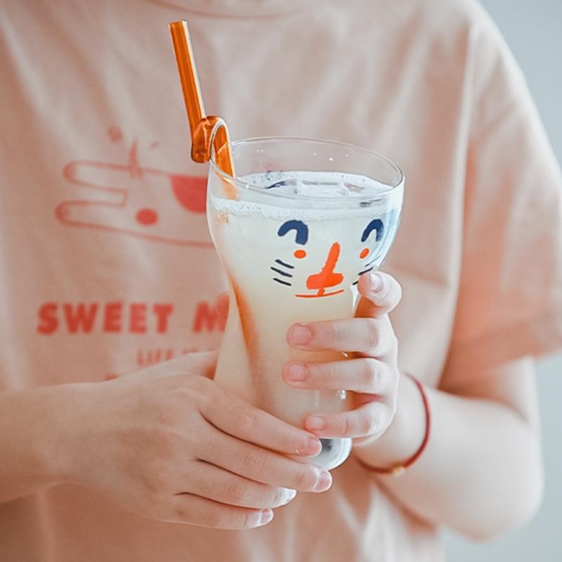 350ml Cartoon Animal Transparent Glass Cup Pudding Ice Cream Yogurt Milk Coffee Cup Juice Dessert Drinking Goblet Water Bottle