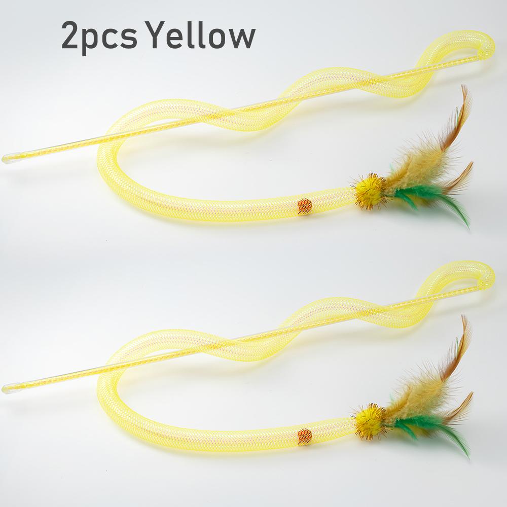 2pcs Feather Teasing Cat Stick Elastic Mesh Tube Cat Toy Rod Kitten Interactive Toys Pet Wand