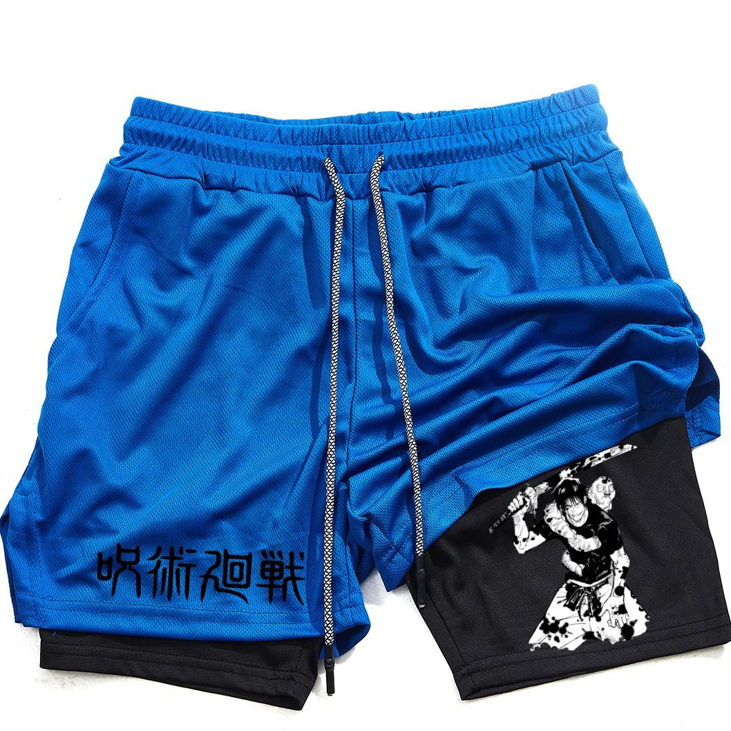 

Аніме Performance Shorts Toji Printed Men GYM Casual Sports Shorts Workout Running Mesh 2 In 1 Sport Short Pants M