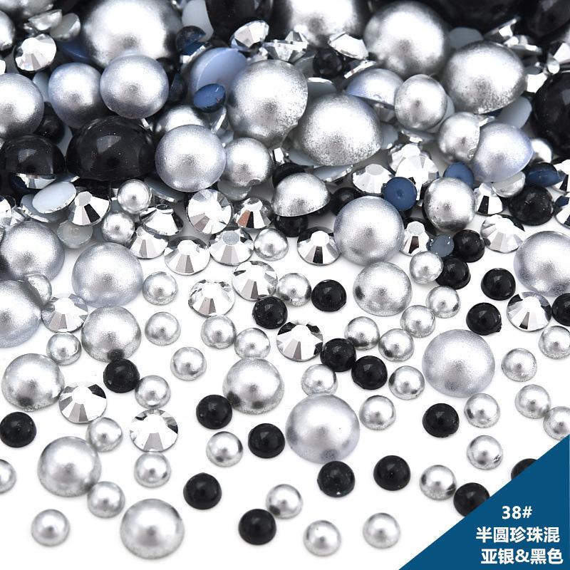 Mixed Abs Semicircular Pearl Resin Flat Bottom Diamond Set Imitation Pearl Mixed Size Diy Jewelry Accessories
