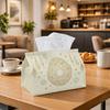 1pc Eid Decoration Golden Sunburst Arabesque Tissue Box with Cream Minimalist Linear Geometric-Napkin Storage Organizer for Kitchen,Decorative Box,Pu