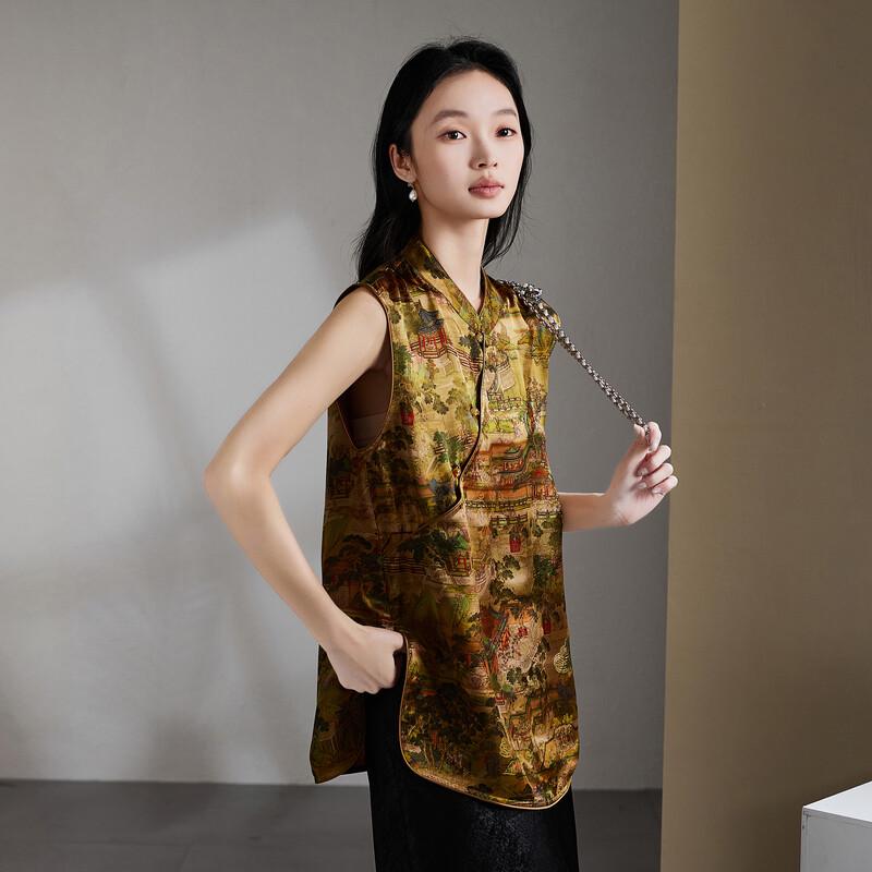 SOFSIL Women s Silk Blend Retro Print Sleeveless Blouse M