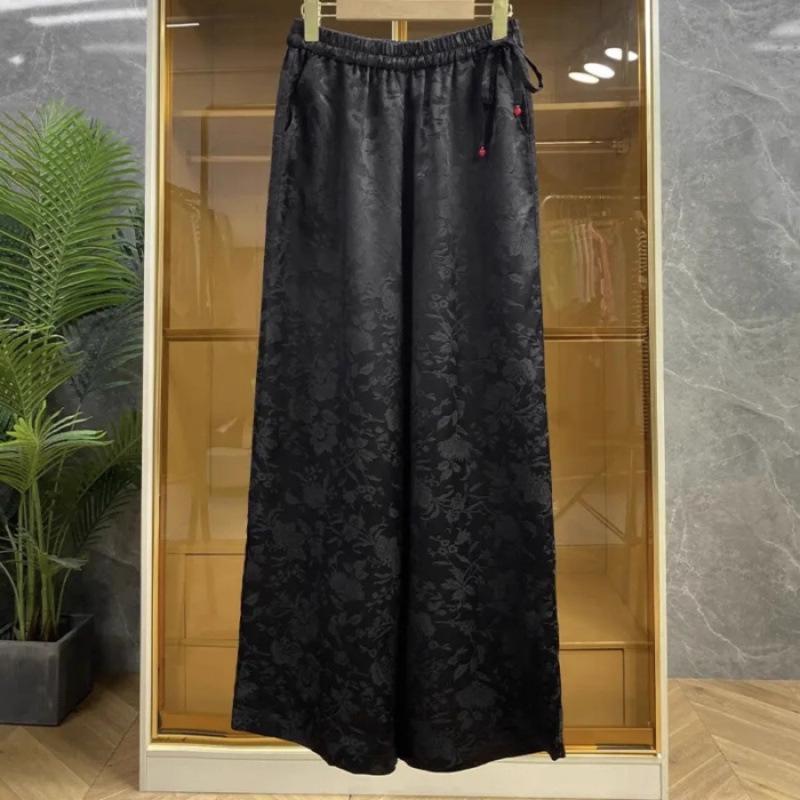 Modern Jacquard Wide-Leg Women's Summer Pants: Loose, Straight, Slimming, Drape Design