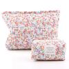 2Pcs Quilted Makeup Bag Floral Cosmetic Bag Soft Makeup Organizer Bag Padded Aesthetic Zipper Pouch Makeup Storage Bag