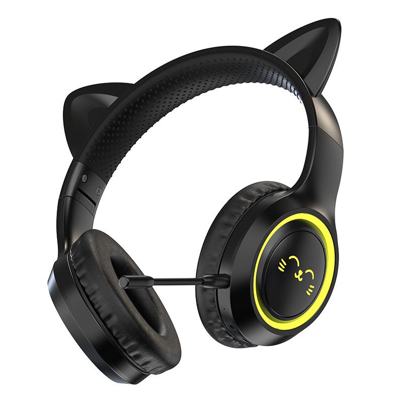 BH-300 Cat Ear Light-Up Bluetooth Headphones with Microphone for Live Streaming