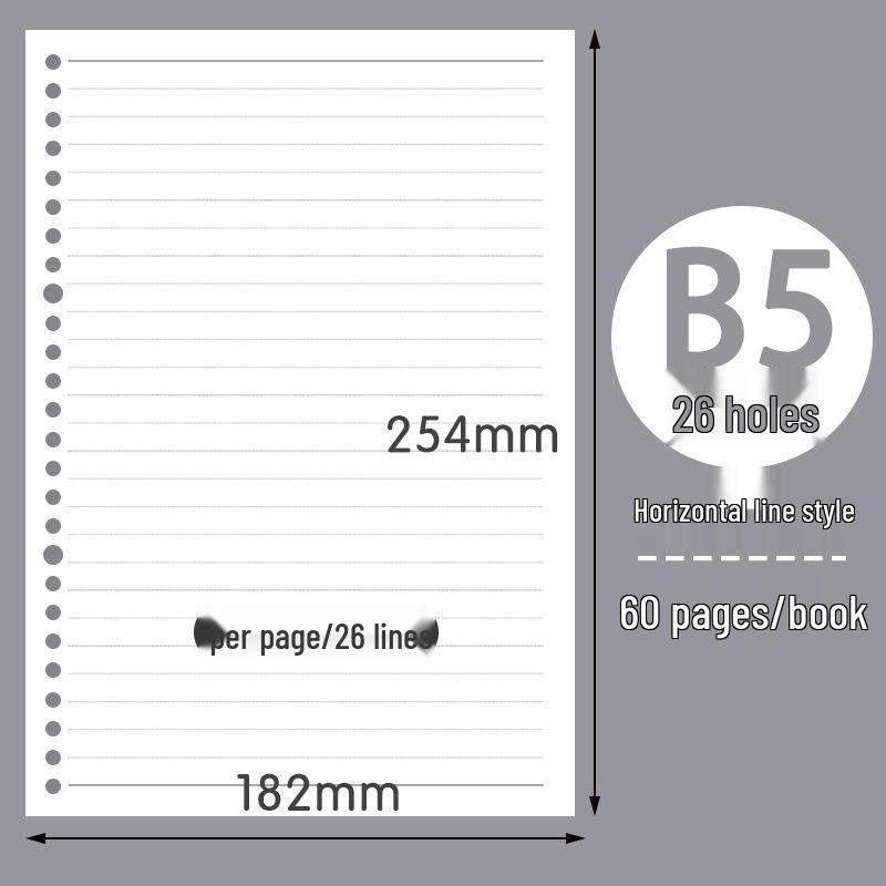 Free Shipping: Thickened Loose-leaf Paper Core for Notebooks - B5 26-Hole, A5 20-Hole, A4 Grid