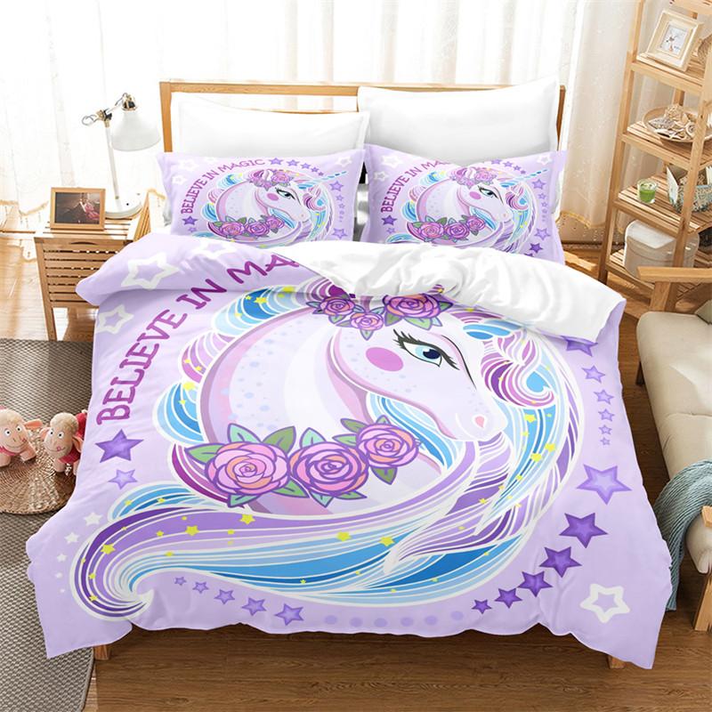 Cartoon Einhorn Fliegendes Pferd Bettwäscheset Jungen Mädchen Einzelbett Queen Size Bettbezug Kissenbezug Bett Kinder Erwachsene Heimtextil