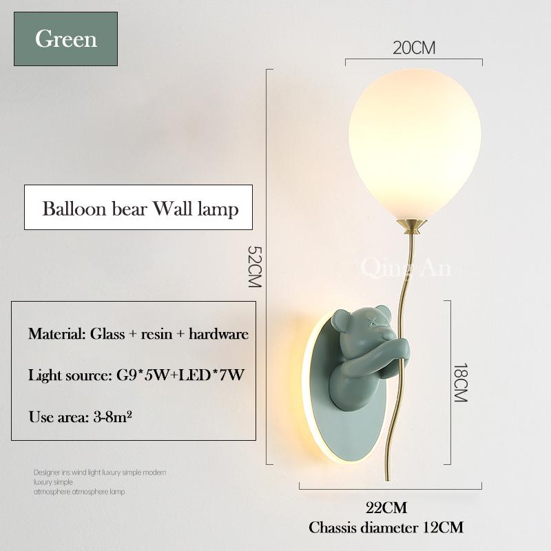 Children's Room LED Wall Light Pink Balloon Bear Wall Light Modern Warm Princess Room Nursery Girl Boy Bedroom Bedside Light