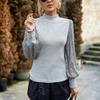Womem Autumn Winter Half High Collar Long Sleeve Sequin Panel Knit Top Solid Color Sweater
