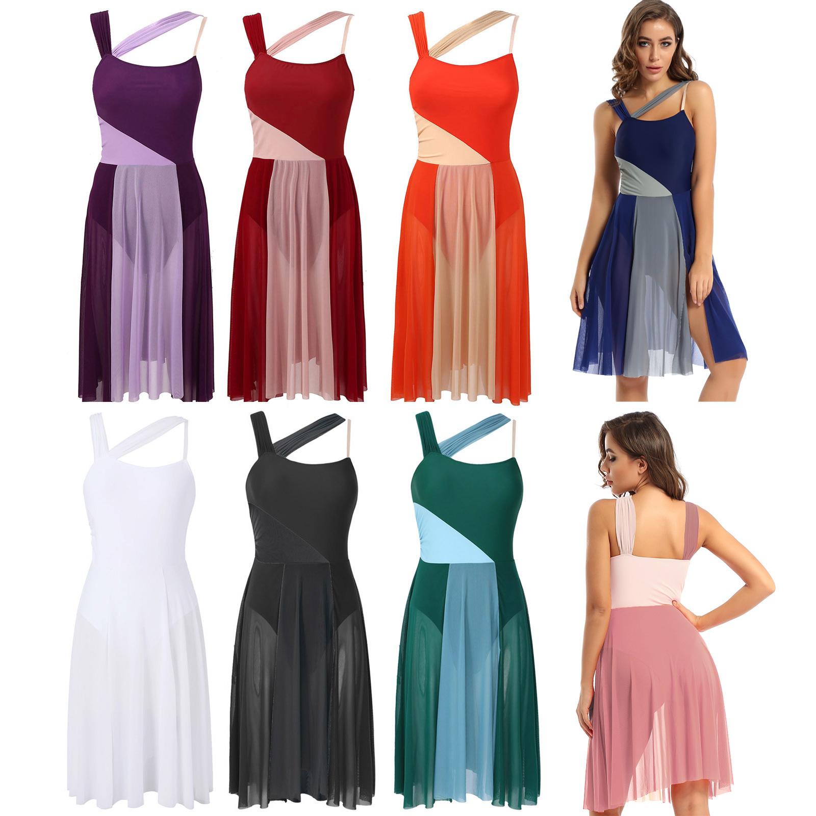

Womens Sleeveless Color Block Leotard Dress for Lyrical Modern Contemporary Dancewear XS темно-синього кольору