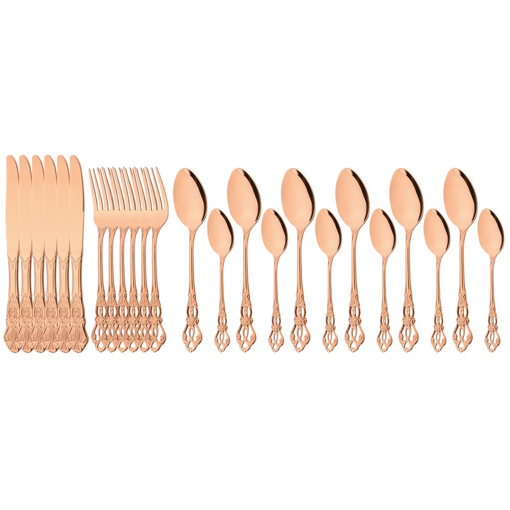 24Pcs Royal Gold Cutlery Set Knife Dessert Fork Coffee Spoon Dinnerware Flatware Stainless Steel Silverware Home Kitchen Tableware Set