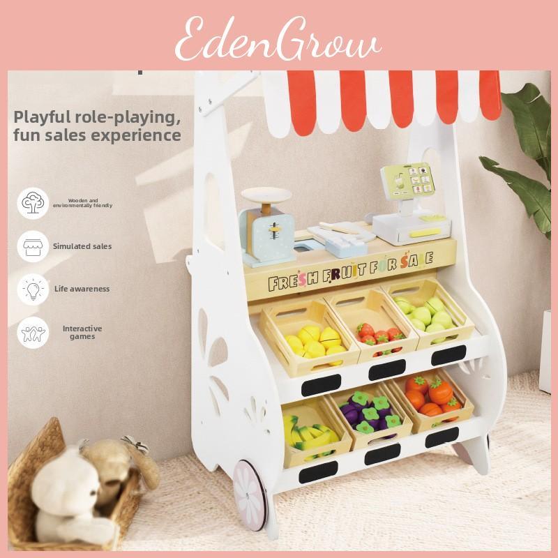 Fruit Mobile Portable Stall Wooden Playset For Toddlers Imaginative Play Role