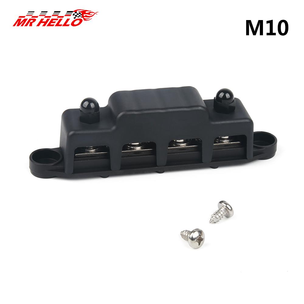 

M10 Screw 12V-48V 250A Bus Bar Terminal Battery Power Distribution Block With Cover 4 for Automobile Boat RV Truck M10-Black