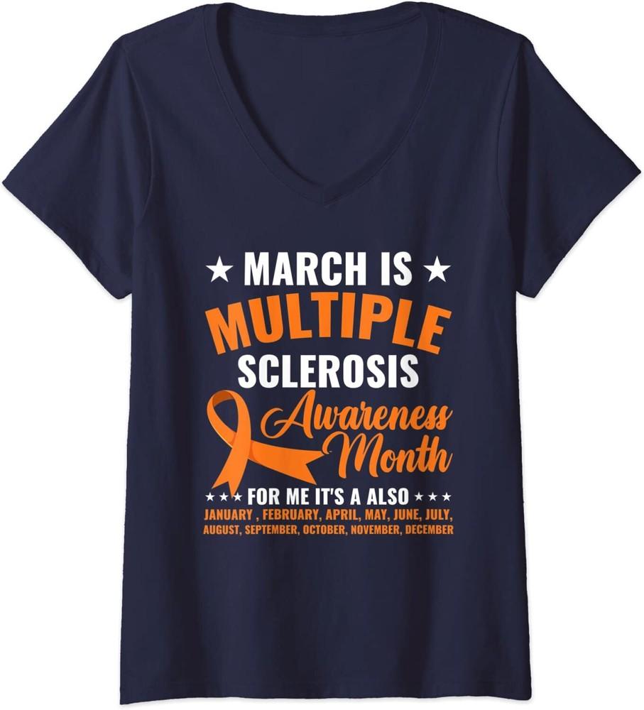 March Is Multiple Sclerosis Awareness Month Warrior Ladies  V-Neck Tshirt Unisex T-Shirt XXL