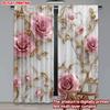 Set Of 2 Elegant Luxury Rose Gold Curtains Pink Roses Golden Vines Marble Background Living Room Decor Curtain Polyester Ideal For