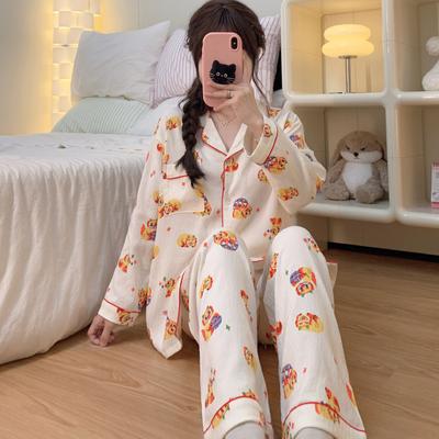 Harajuku Style Cartoon Print Pajamas for Women Long Sleeve 2 Piece Set Women's Pajamas Autumn Winter Soft Casual Home Wear
