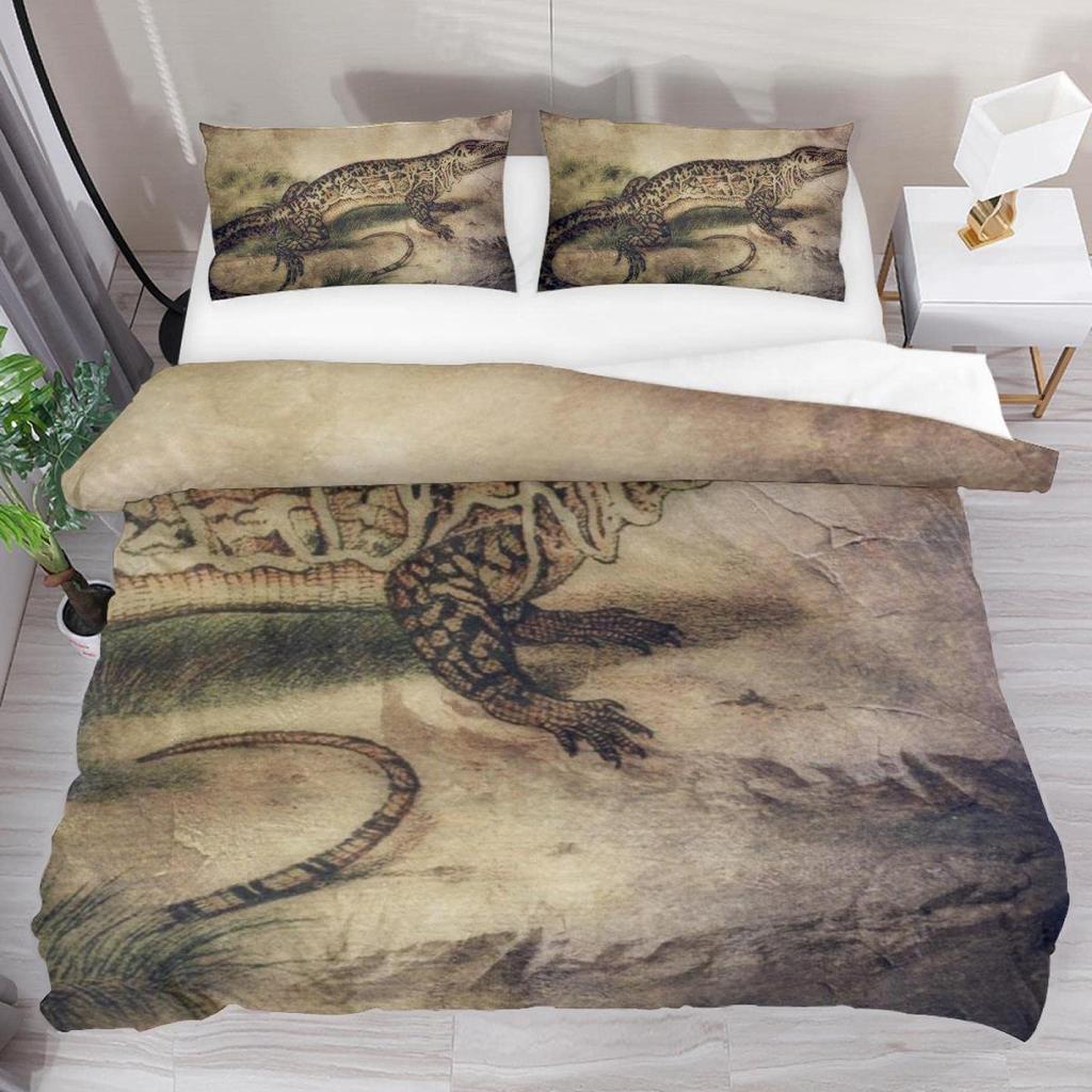 Lizard Duvet Cover Set Reptile Bedding Sets King Size for Boys Girls Toad Tropical Animal Purple Floral Exotic Comforter Cover